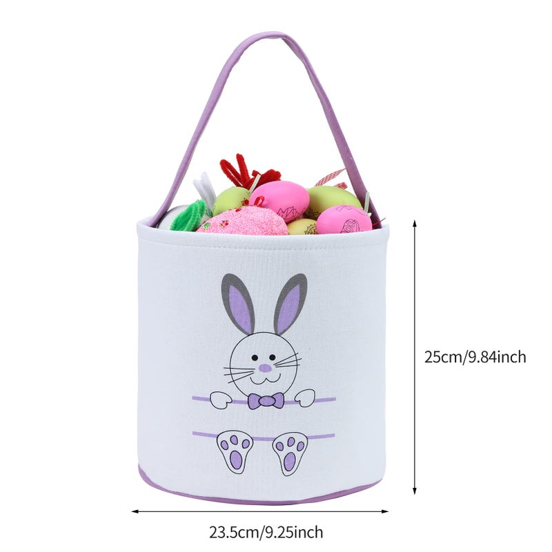 XinblueCo Easter Bunny Basket Egg Bags for Kids,Canvas Cotton Personalized Candy Egg Basket Rabbit Print Buckets with Fluffy Tail Gifts Bags for Easterâ€¦â€¦ - Image 2